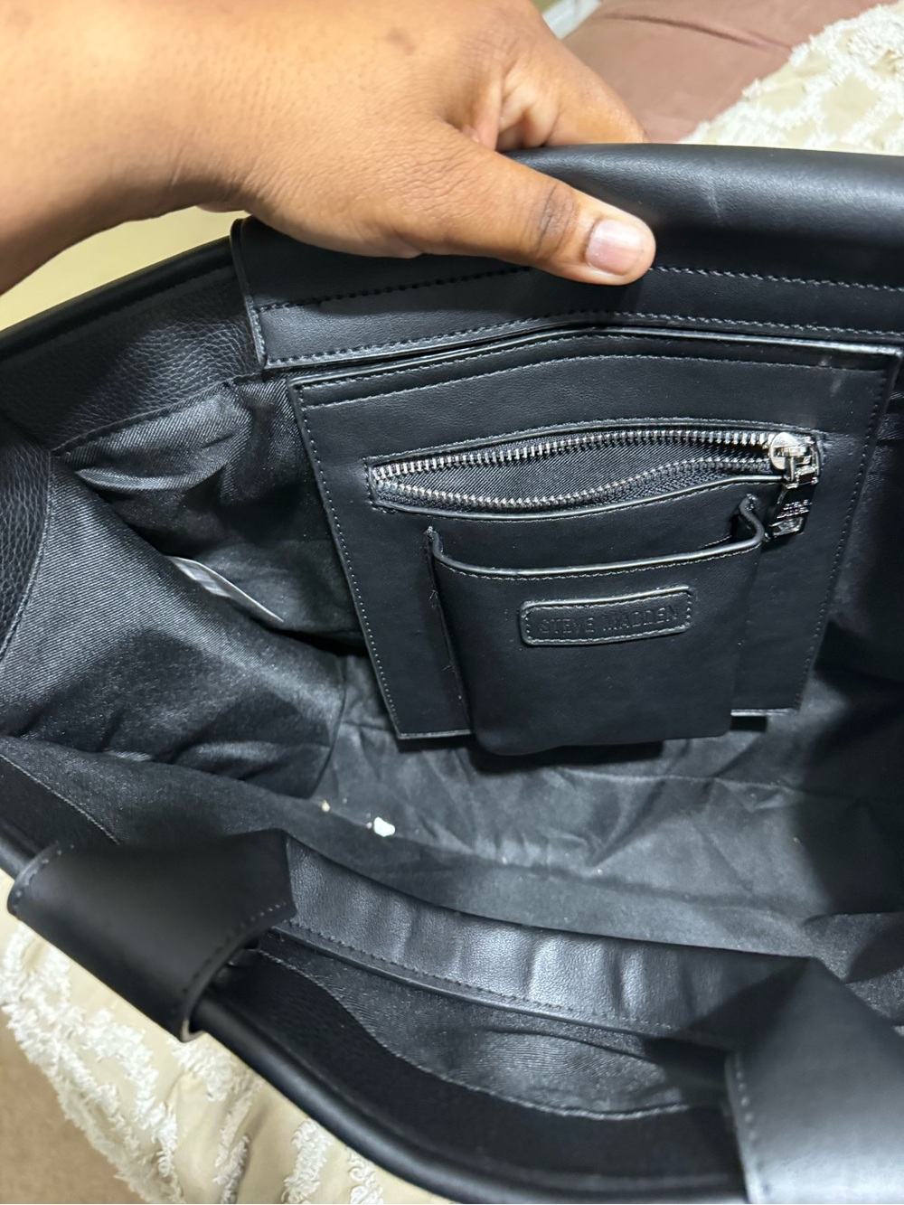 Steve Madden Black Pebbled Tote with Embossed Straps - Picture 2 of 4